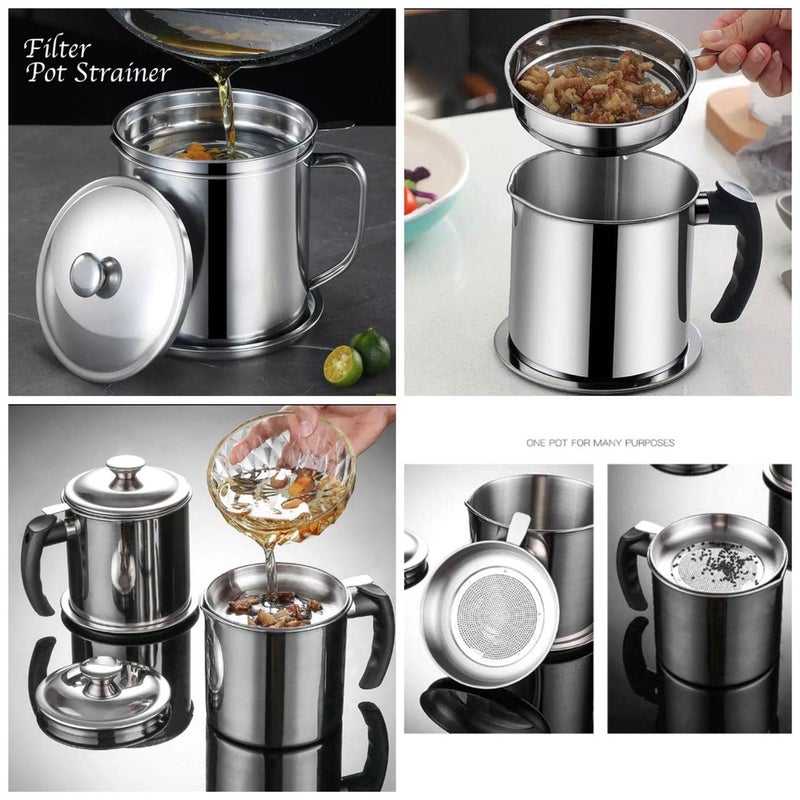 SHREVI Stainless Steel Oil Filter Household Oil Pot with Lid Cooking Oil Fat Separator for Filter Oil Storage Jar Strainer18L - Image 2