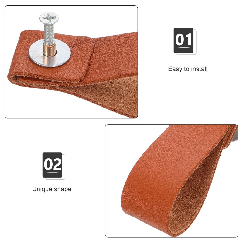 6pcs Brown Pu Leather Cabinet Pull Handles For Wardrobe And Drawer Hardware - Image 4