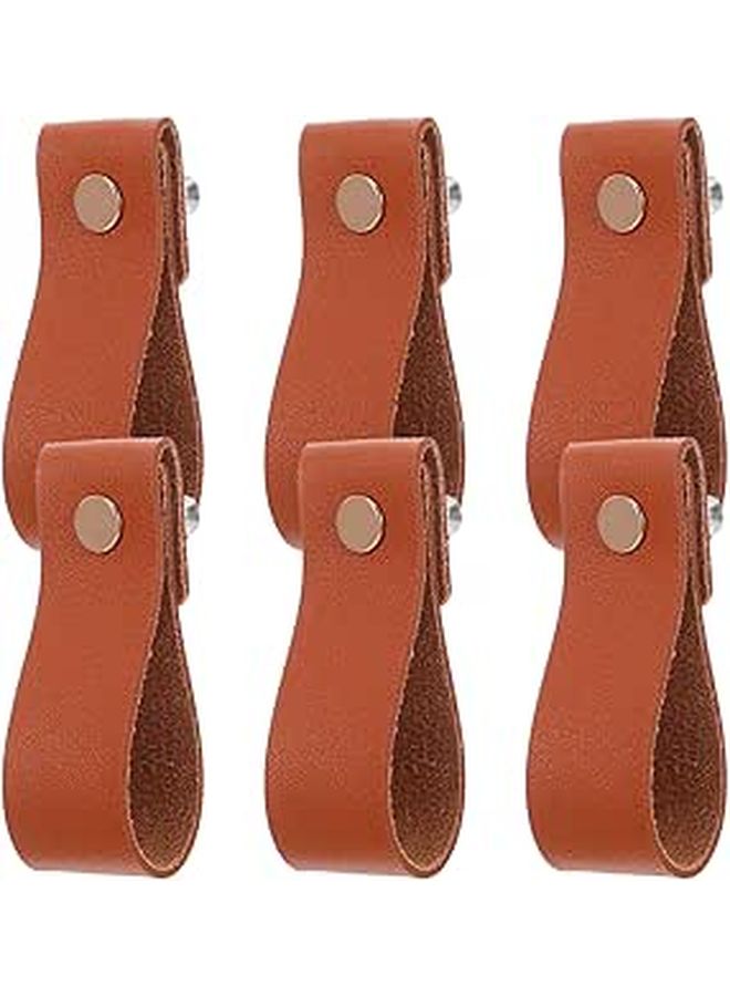 6pcs Brown Pu Leather Cabinet Pull Handles For Wardrobe And Drawer Hardware - Image 1