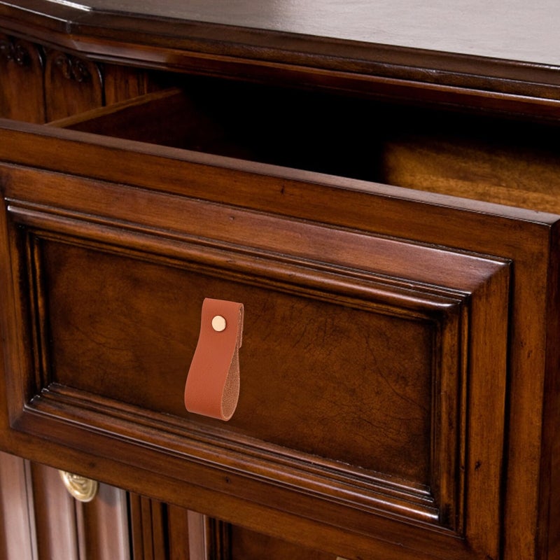 6pcs Brown Pu Leather Cabinet Pull Handles For Wardrobe And Drawer Hardware - Image 5