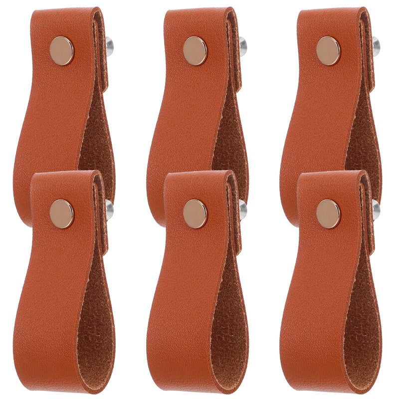6pcs Brown Pu Leather Cabinet Pull Handles For Wardrobe And Drawer Hardware - Image 2