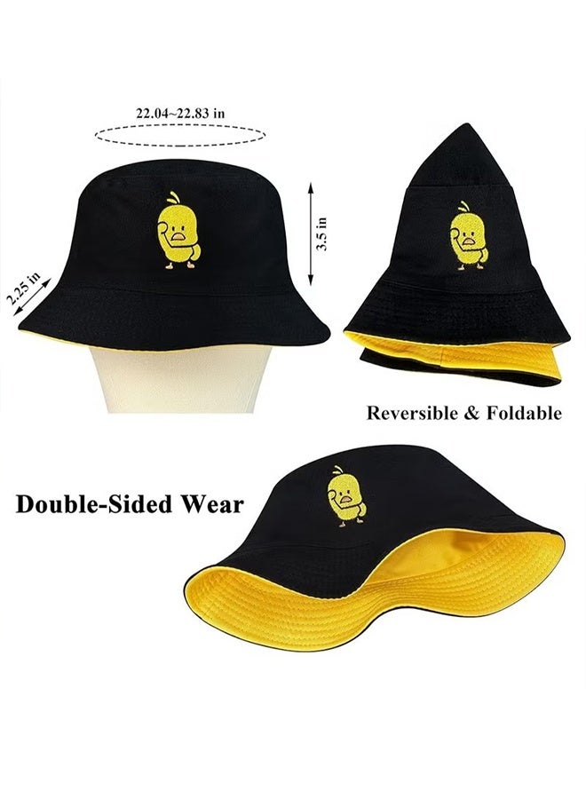 هابي دي قبعة دلو بطراز البط للجنسين، قبعة دلو عصرية، قبعة صياد قابلة للارتداء من الجانبين - Image 3