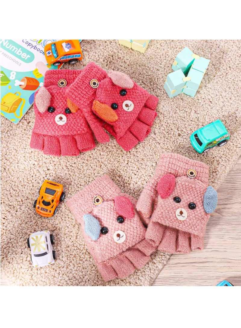 Barakah 2 Pairs Children's Kids Half Finger Gloves Kids Warm Winter Gloves Fingerless Knitted Warm Winter Gloves for Boy Girl - Image 3