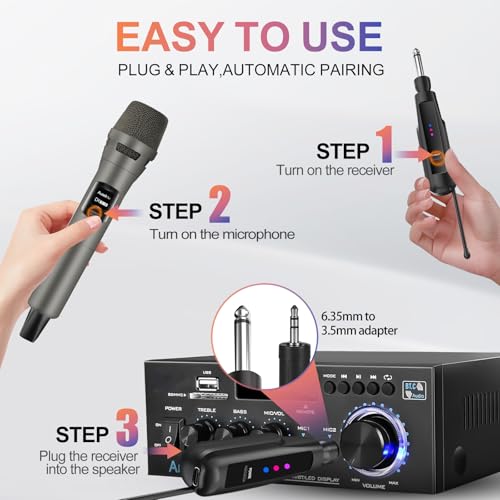 Aveek 2.4GHz Wireless Microphone System, Rechargeable Mics and Receiver, Plug & Play for Karaoke Machine, Party Speakers, Home Entertainment, Wedding & Events - Crystal Clear Sound, 100ft Range - Image 4