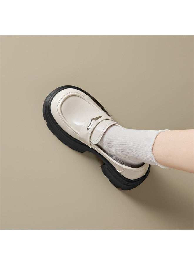 15MINS Women's Leather Shoes 2026 Spring New Thick-soled Loafers Short Height Increasing Single Shoes - Image 5