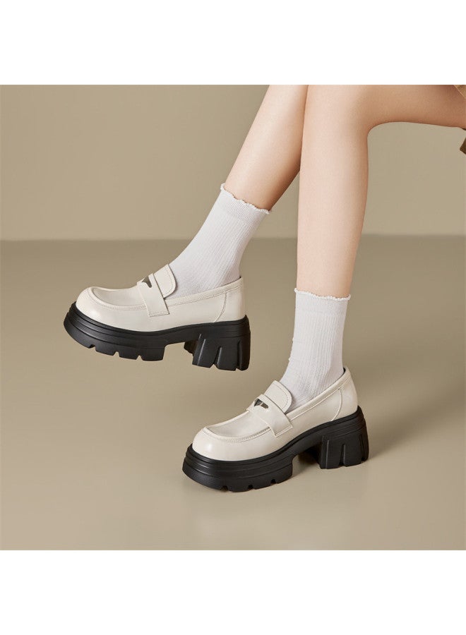 15MINS Women's Leather Shoes 2026 Spring New Thick-soled Loafers Short Height Increasing Single Shoes - Image 2