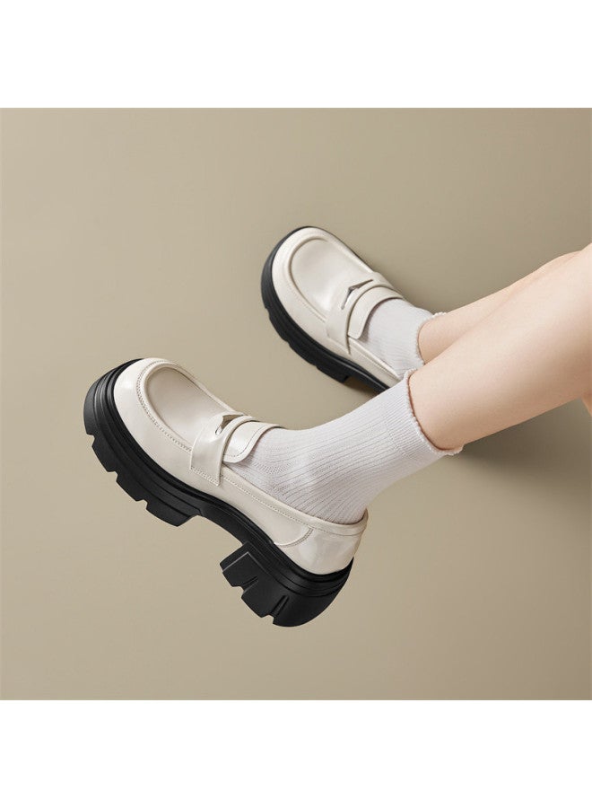15MINS Women's Leather Shoes 2026 Spring New Thick-soled Loafers Short Height Increasing Single Shoes - Image 3