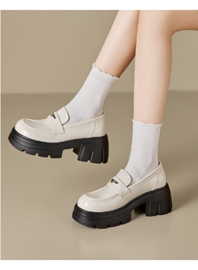 15MINS Women's Leather Shoes 2026 Spring New Thick-soled Loafers Short Height Increasing Single Shoes - Image 1