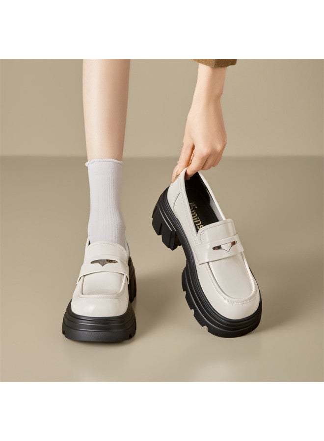 15MINS Women's Leather Shoes 2026 Spring New Thick-soled Loafers Short Height Increasing Single Shoes - Image 4