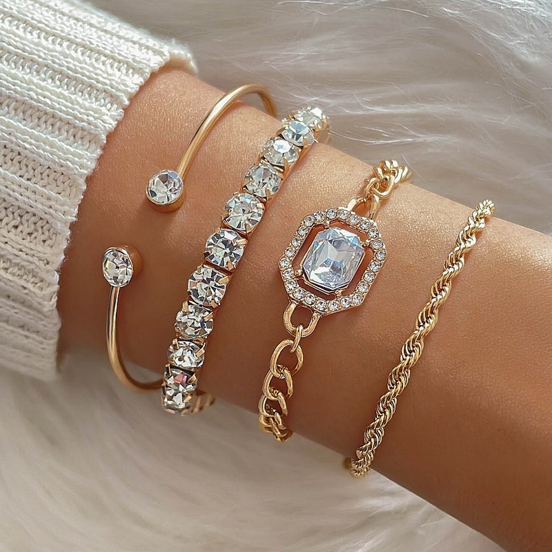 European and American cross-border jewelry retro personalized twist bracelet imitation gemstone exaggerated punk bracelet  wholesale - Image 2