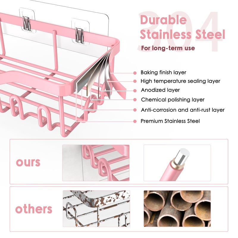 NESOMI Shower Caddy Adhesive Shower Organizer 7-Pack, Rustproof Stainless Steel Bathroom Shelves, Large Capacity No-Drill Rack Storage Accessories with Soap Dish Toothbrush Holder Hooks - Image 3