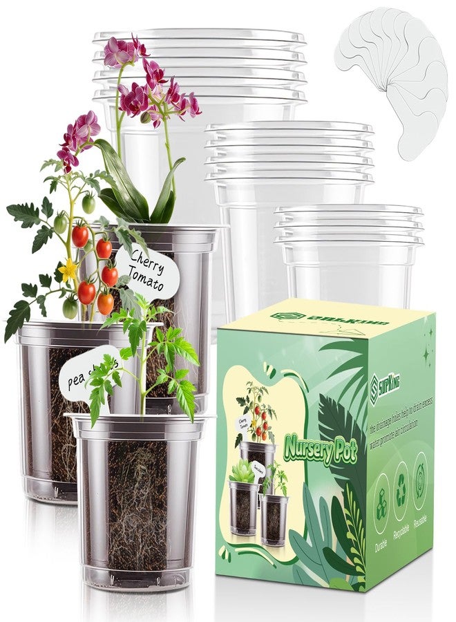 SupKing Clear Nursery Pots 5/4/3.5 Inch Plastic Seed Starter Plant Flower Pot with Drainage Holes for Transplanting Succulents Cuttings Seedlings 15 Labels (12Pcs) - Image 1