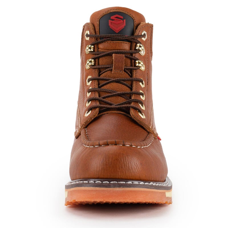 SUREWAY Mens Heavy Duty Soft/Composite/Steel Toe Work Boots for Men-Comfortable,GoodyearWelt,Full Grain Leather,6 in Wedge Moc Toe Construction Boots/Shoes,Soft Toe Light Brown,Size 10.5 - Image 5