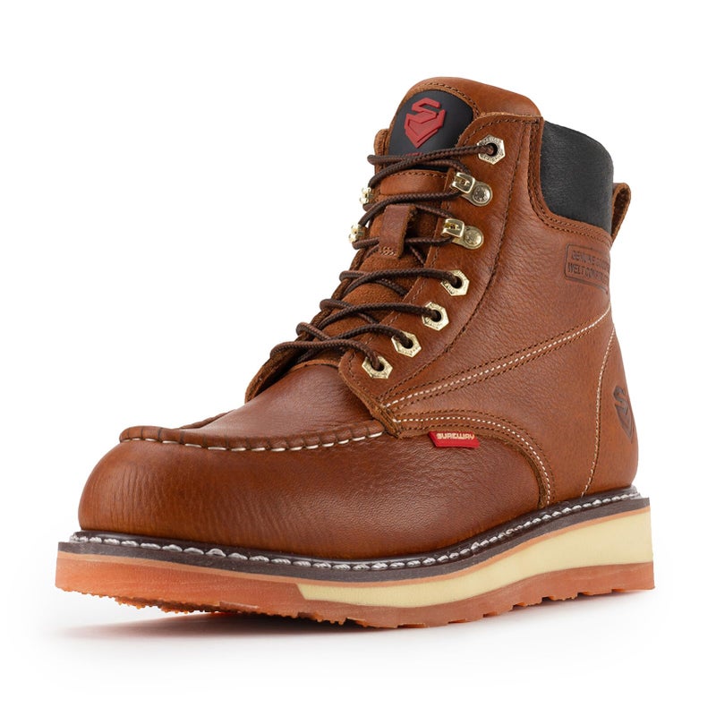 SUREWAY Mens Heavy Duty Soft/Composite/Steel Toe Work Boots for Men-Comfortable,GoodyearWelt,Full Grain Leather,6 in Wedge Moc Toe Construction Boots/Shoes,Soft Toe Light Brown,Size 10.5 - Image 1