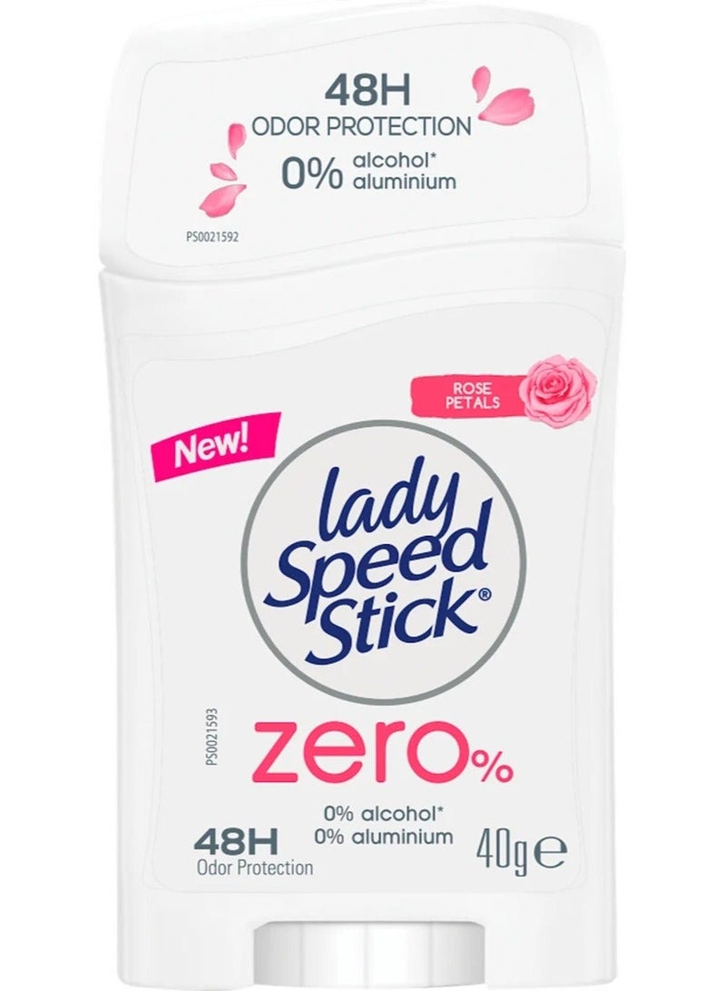 ليدي سبيد ستيك مزيل عرق ومضاد للتعرق  زيرو % برائحة بتلات الورد - 40 جم