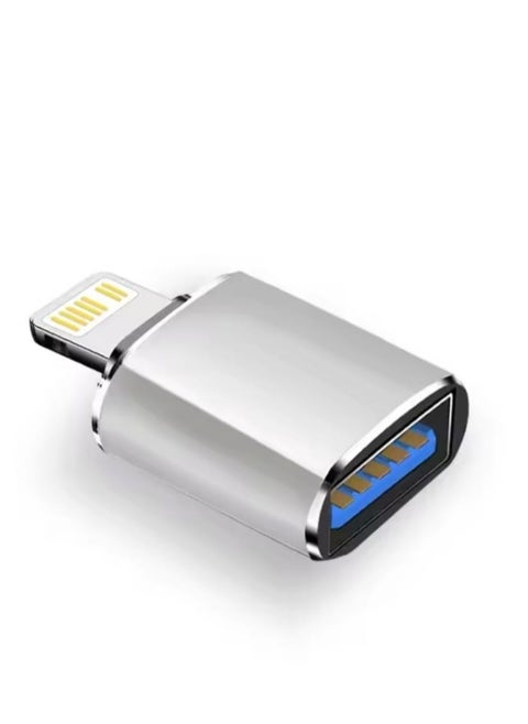 وصلة ايفون محول إلى يو اس بي من كابل lightning ذكر الى انثي USB وقارئ فلاش OTG apple iPhone و نقل بيانات قطعة اوتيجي كيبل مزامنة بيانات 3.0USB منفذ توصيله عالي السرعة لون فضي