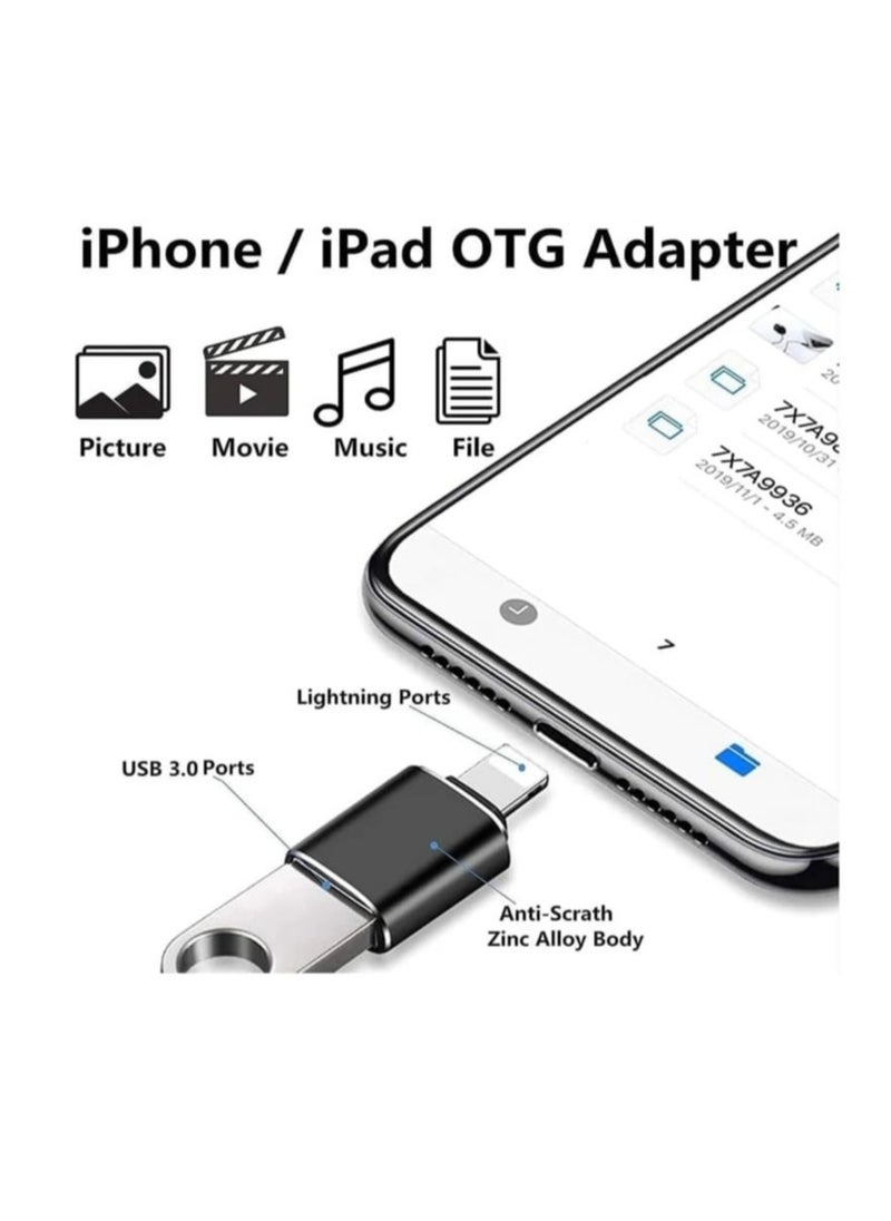 وصلة ايفون محول إلى يو اس بي من كابل lightning ذكر الى انثي USB وقارئ فلاش OTG apple iPhone و نقل بيانات قطعة اوتيجي كيبل مزامنة بيانات 3.0USB منفذ توصيله عالي السرعة لون فضي