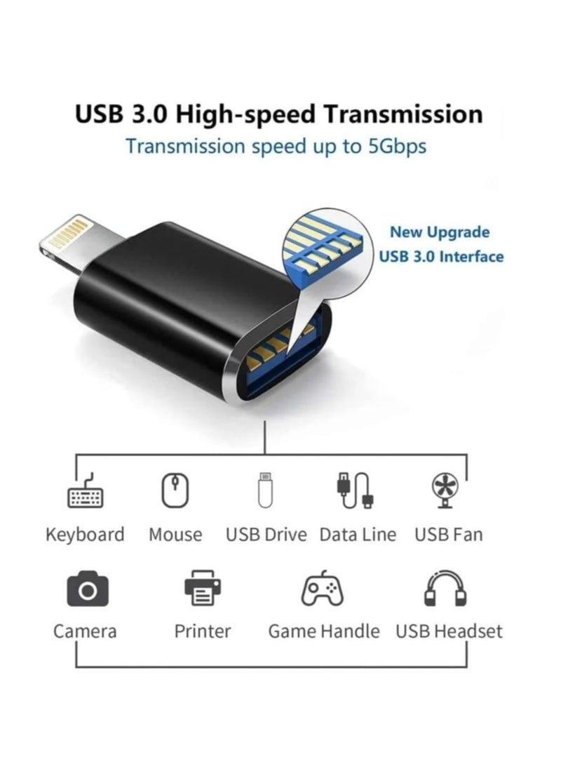وصلة ايفون محول إلى يو اس بي من كابل lightning ذكر الى انثي USB وقارئ فلاش OTG apple iPhone و نقل بيانات قطعة اوتيجي كيبل مزامنة بيانات 3.0USB منفذ توصيله عالي السرعة لون فضي