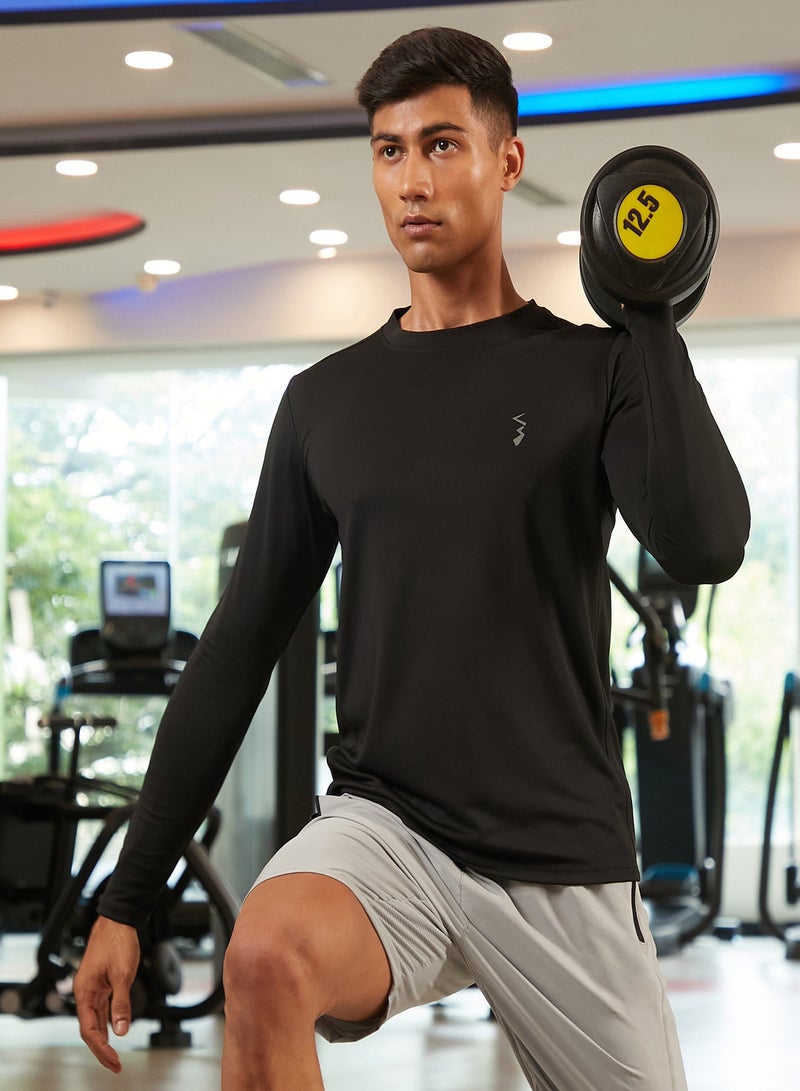 Campus Sutra Men's Solid Black Activewear T-Shirt For Casual Wear |  Dri-Fit Long Sleeve Activewear T-Shirt Crafted With Comfort Fit And High-Performance For Everyday Wear - Image 1