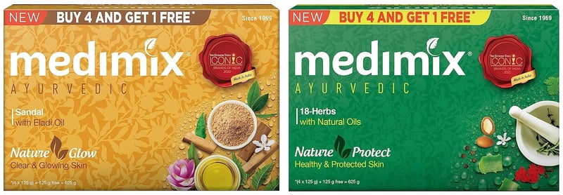 Medimix Medimix Ayurvedic Sandal Bathing Bar 125 g 4 1 Offer Pack And Classic 18 Herbs Soap 125 g 4 1 Offer Pack - Image 1