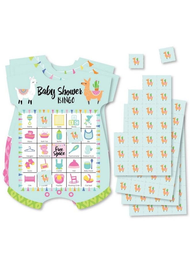 Big Dot of Happiness Whole Llama Fun Picture Bingo Cards And Markers Llama Fiesta Baby Shower Shaped Bingo Game Set Of 18  - Image 1