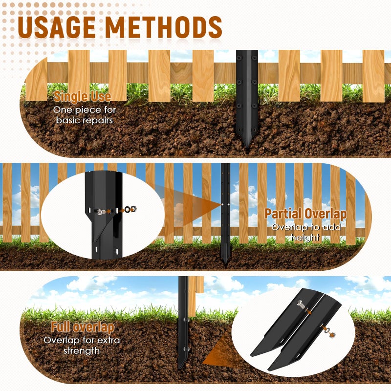 SDSNTE 10 Pack Fence Post Repair Stakes â€“14 Ga Heavy-Duty Steel Fence Post Support Kit, Easy Installation Kit Included - Image 3