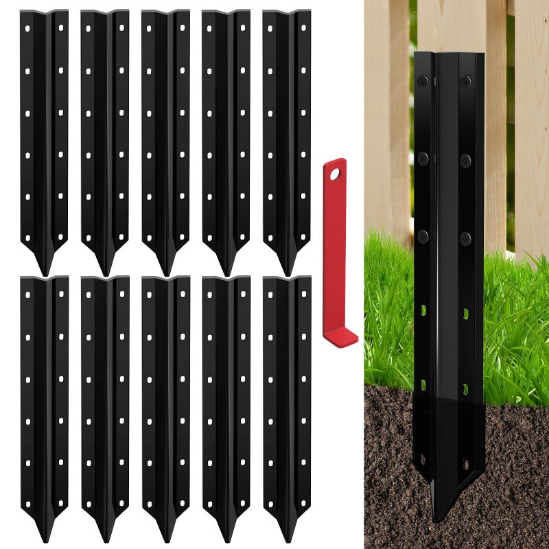 SDSNTE 10 Pack Fence Post Repair Stakes â€“14 Ga Heavy-Duty Steel Fence Post Support Kit, Easy Installation Kit Included - Image 1