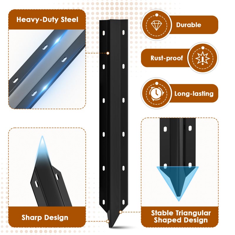 SDSNTE 10 Pack Fence Post Repair Stakes â€“14 Ga Heavy-Duty Steel Fence Post Support Kit, Easy Installation Kit Included - Image 4