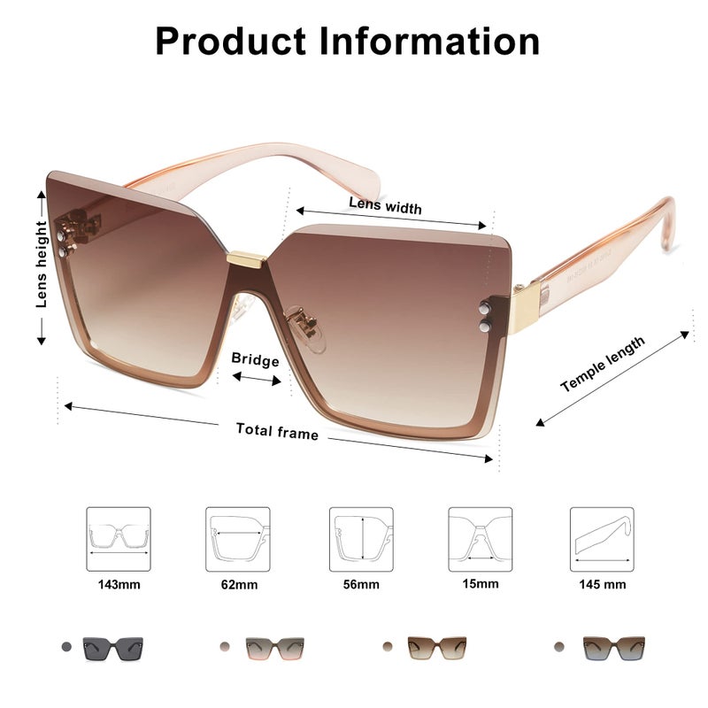 SOJOS Trendy Square Oversized Sunglasses Womens Big Rimless UV400 Ladies Shades SJ1160, Brown Gradient Pink Lens/Light Brown Temples - Image 4