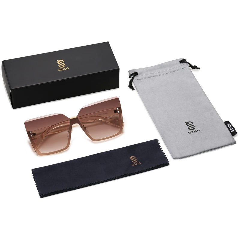 SOJOS Trendy Square Oversized Sunglasses Womens Big Rimless UV400 Ladies Shades SJ1160, Brown Gradient Pink Lens/Light Brown Temples - Image 5