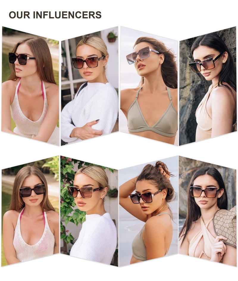 SOJOS Trendy Square Oversized Sunglasses Womens Big Rimless UV400 Ladies Shades SJ1160, Brown Gradient Pink Lens/Light Brown Temples - Image 2