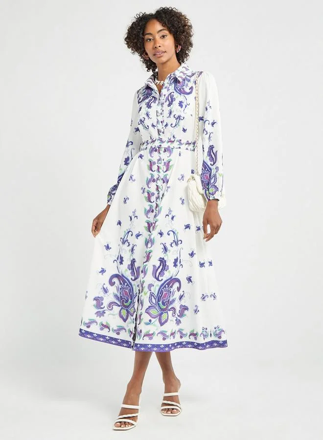 سبلاش فيڤ فستان قميص بطبعات أزهار بأكمام طويلة مع حزام ربط