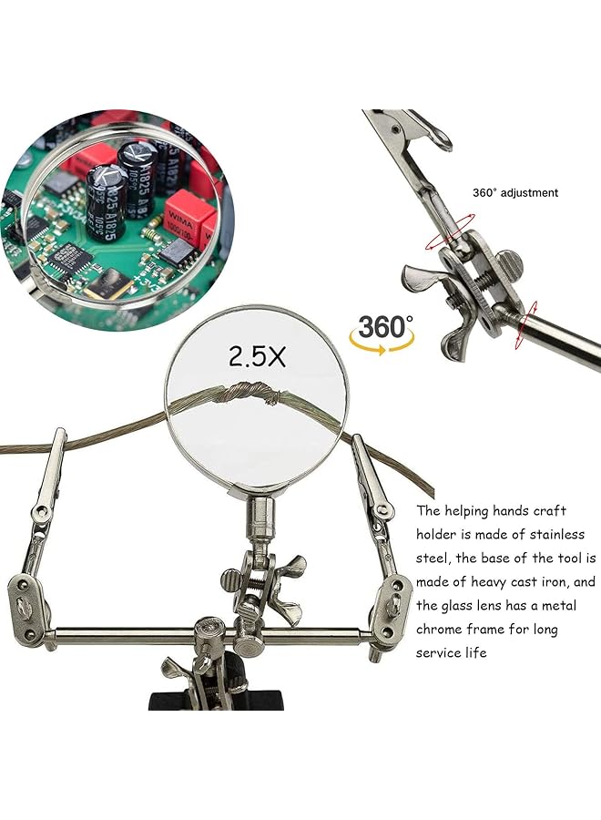 erorex Helping Hands With 2.5X Magnifier Soldering Station With Magnifying Glass Dual Adjustable Alligator Clips Ideal For Crafting Beading Jewelry Making Soldering And Handling Micro Objects - Image 2