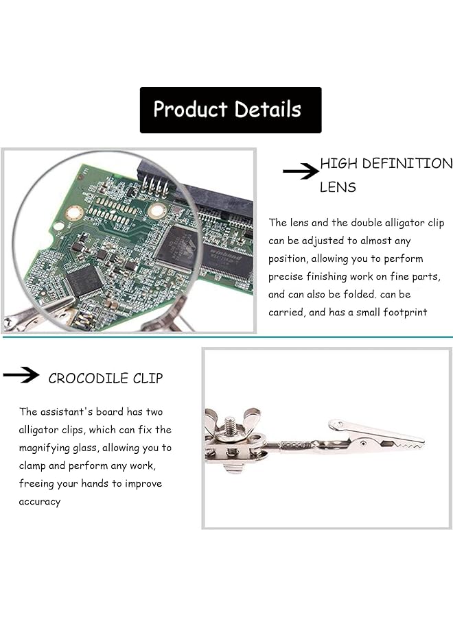 erorex Helping Hands With 2.5X Magnifier Soldering Station With Magnifying Glass Dual Adjustable Alligator Clips Ideal For Crafting Beading Jewelry Making Soldering And Handling Micro Objects - Image 3