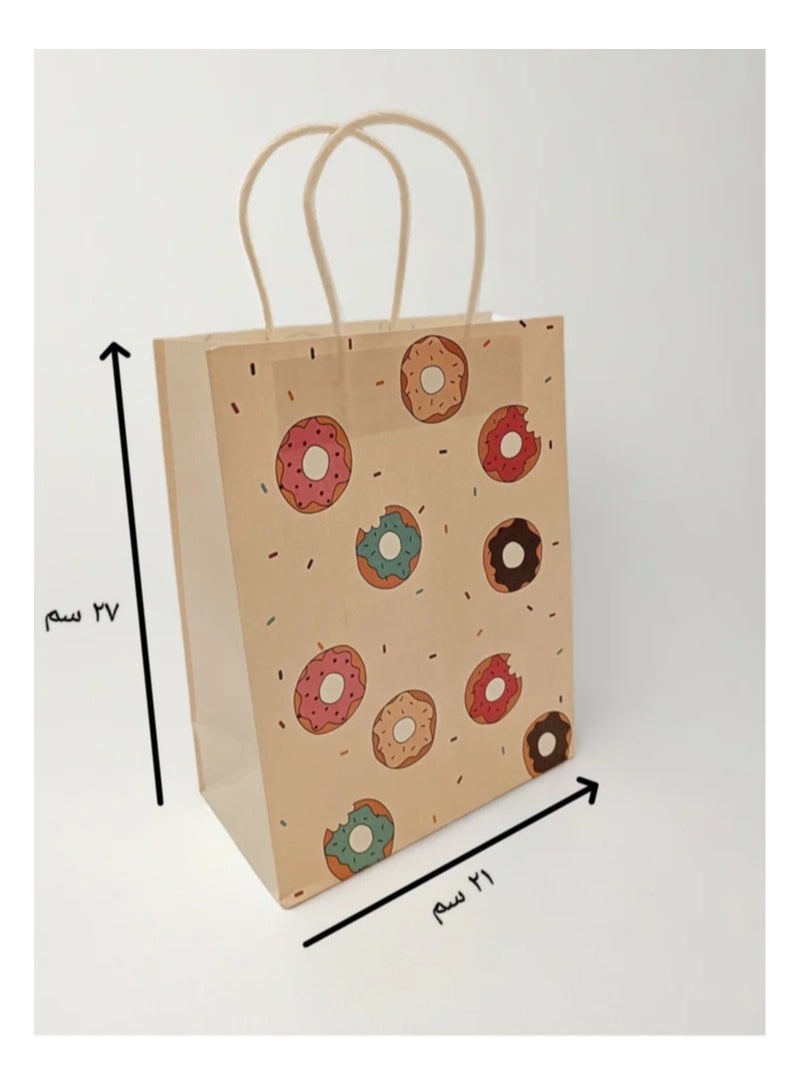 كيس ورقي بيج برسومات دونات، كيس هدايا متوسط الحجم و متعدد الاستخدامات، مناسب للاستخدام في الدراسة و العمل و التسوق 27x21 سم. - Image 2