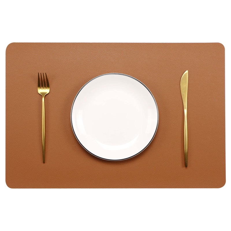 Jovono Wipeable Placemats Leather Table Mats Waterproof HeatResistant Easy to Clean for Dining Table Set Kitchen Table 6 Brown 