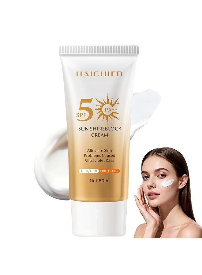 هايكوير كريم حماية من الشمس SPF 50 PA، حماية عالية من UVA/UVB، تفتيح لون البشرة، ترطيب وتغذية، خفيف بدون أثر أبيض، قاعدة لمكياج الوجه لجميع أنواع البشرة، 60 مل - Image 1
