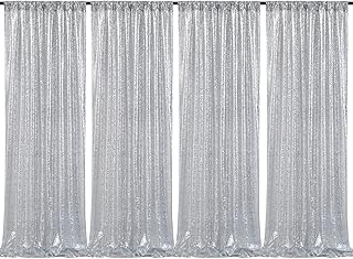 QueenDream 2FTx8FT Silver Glitter Sequin Curtain for Party Photography Backgrounds Wedding Backdrops Set of 4 Panels - Image 1