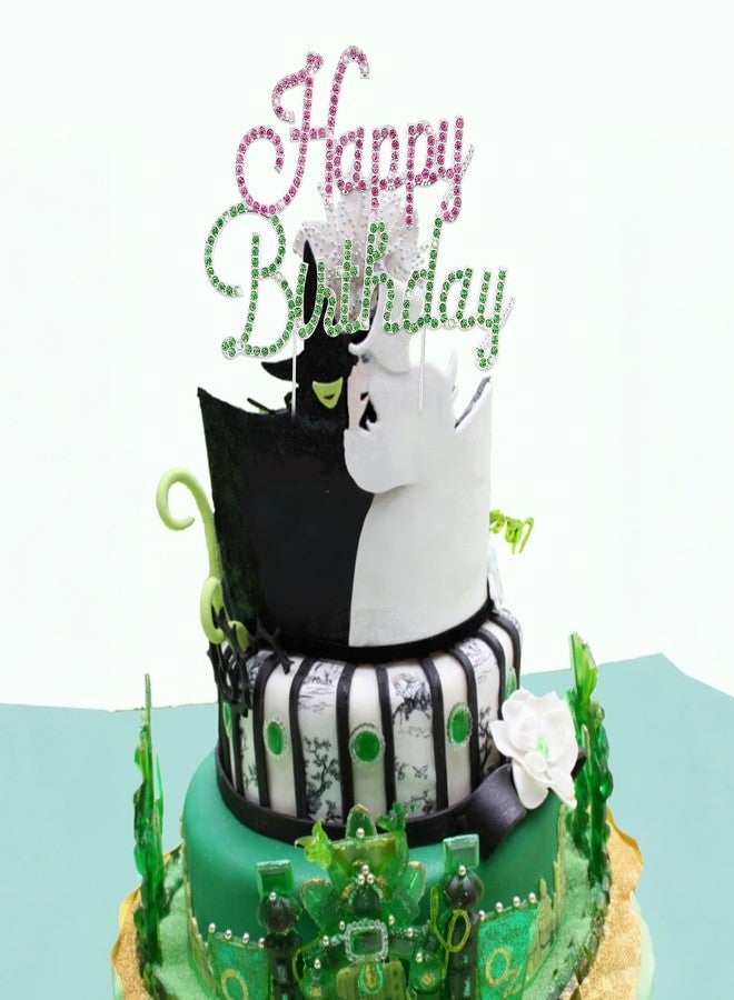 BAHABY Happy Birthday Cake Topper Pink & Green Rhinestones Wicked Themed Cake Topper for Birthday Party Decorations - Image 4