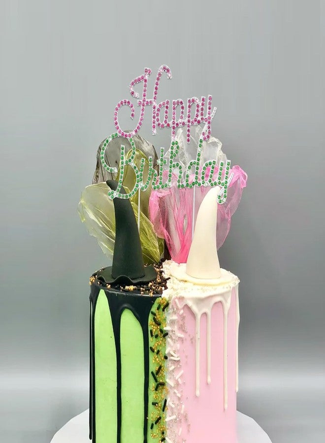 BAHABY Happy Birthday Cake Topper Pink & Green Rhinestones Wicked Themed Cake Topper for Birthday Party Decorations - Image 3