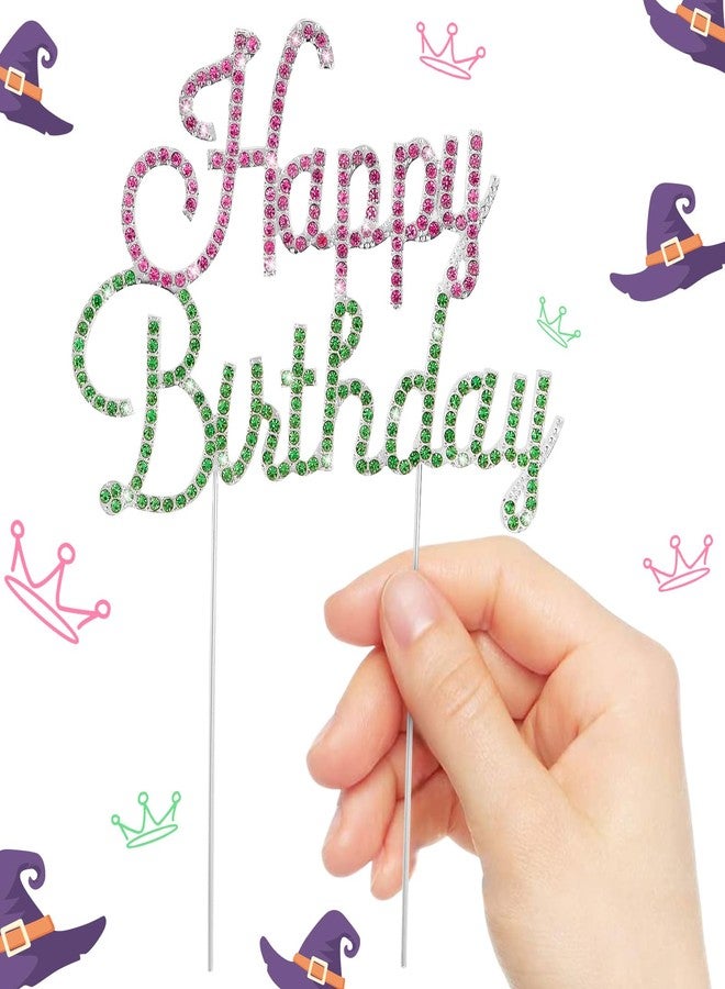 BAHABY Happy Birthday Cake Topper Pink & Green Rhinestones Wicked Themed Cake Topper for Birthday Party Decorations - Image 2
