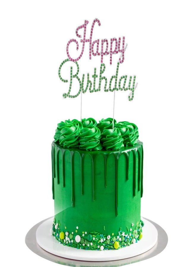 BAHABY Happy Birthday Cake Topper Pink & Green Rhinestones Wicked Themed Cake Topper for Birthday Party Decorations - Image 1