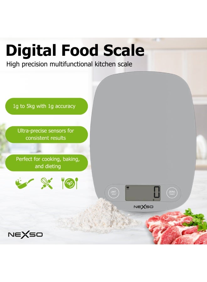 Nexso Digital Food Scale – 5kg Capacity, Stainless Steel Platform, High Precision Measurements in Grams/Ounces/Pounds, Kitchen Scale with Tare Function, Auto-Off, LCD Display for Baking & Cooking - Image 2