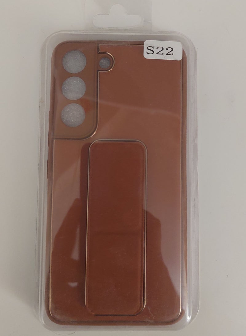 Fully Covered With Finger Grip Stand Holder Anti Slip Shockproof Protective Case Cover For Samsung Galaxy S22 5G Brown