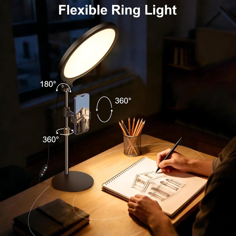 Eocean Selfie Ring Light, 10.5 Full Screen Desktop Ring Light for Computer,Dimmable Circle Light with Phone Holder,Lighting Kit Gifts for Video Conferencing/Zoom Meeting/Live Streaming/Makeup/YouTube - Image 4