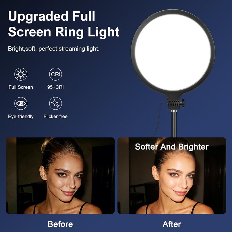 Eocean Selfie Ring Light, 10.5 Full Screen Desktop Ring Light for Computer,Dimmable Circle Light with Phone Holder,Lighting Kit Gifts for Video Conferencing/Zoom Meeting/Live Streaming/Makeup/YouTube - Image 2