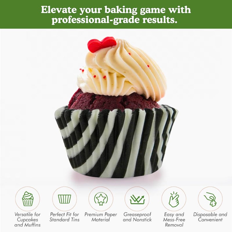 Regency Wraps Greaseproof Professional Grade Baking Cups, Pack of 40, Standard Liners, Black/White Stripe, for Cupcakes, Muffins, Candy, Non Stick - Image 2
