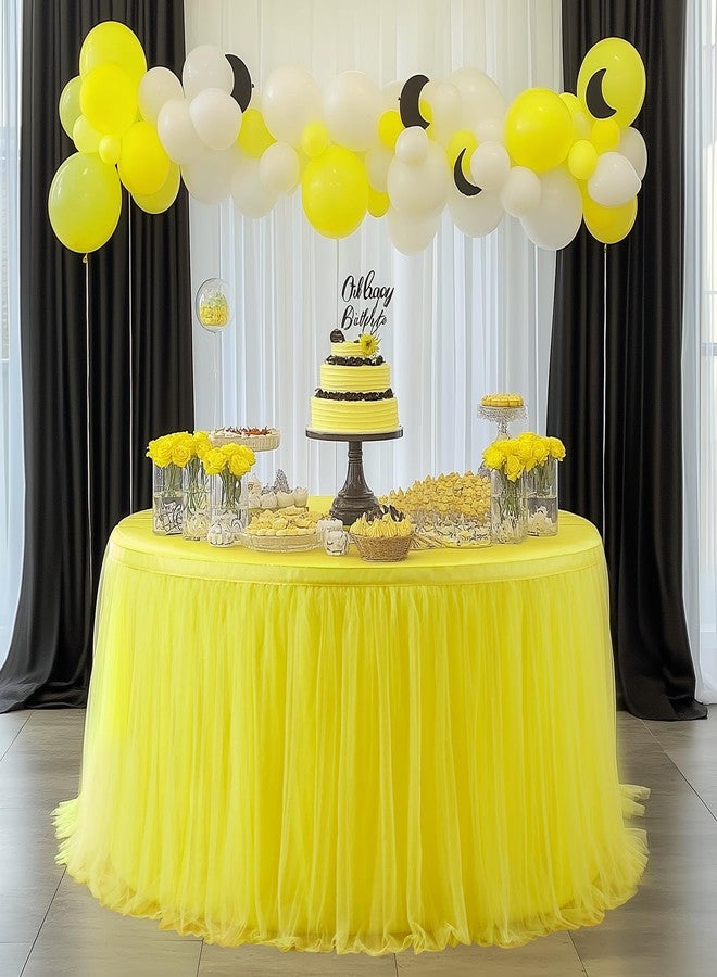 NSSONBEN 167in Yellow Tulle Table Skirts for Rectabgle Tables 6/8ft, 2-Layer Gold Grim Ruffle Tulle Tutu Cloth Table Skirt 14ft Decor Bee Themed Birthday Party Wedding Baby Shower Cake Dessert(No Table Cover) - Image 5