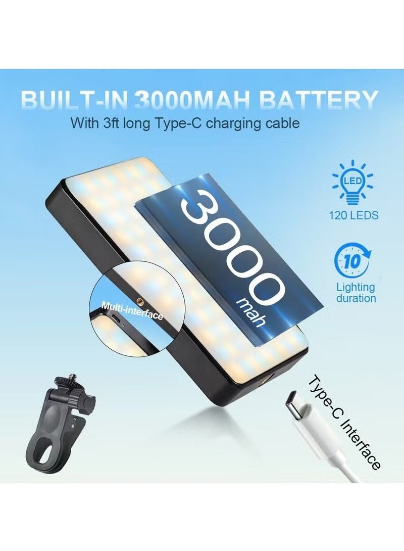 120 LED Selfie Fill Light With Front & Back Phone Clip, 3000mAh Rechargeable ,3 Modes with 10 Level,Portable Clip on Light for Phone/Tablet/Laptop, Zoom Call TikTok Video Fill Light  - Image 3