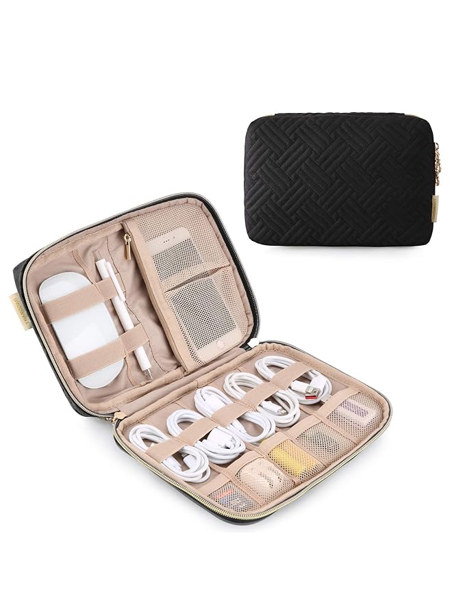 BAGSMART Electronic Organizer Travel Cable Organizer Bag For Hard Drives Cables Charger Phone Usb Sd Card Black Women Small - Image 1